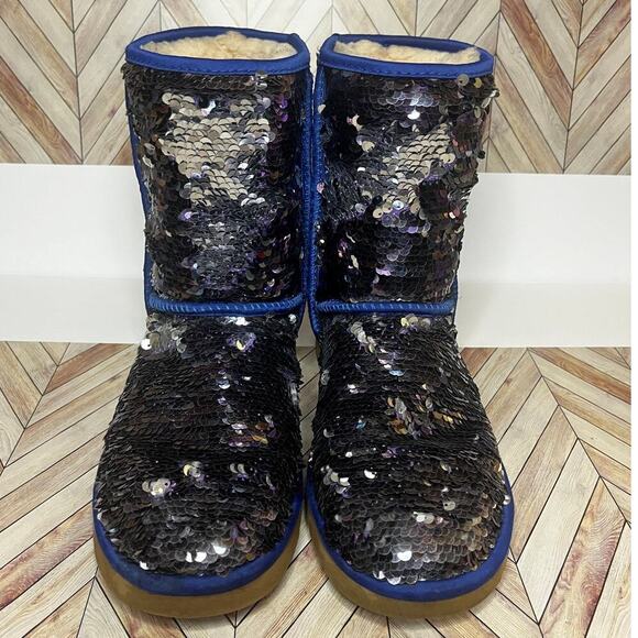 UGG Classic Short Sequin Winter Boots with Plush Wool Lining Blue Women's Size 7 - Picture 3 of 13
